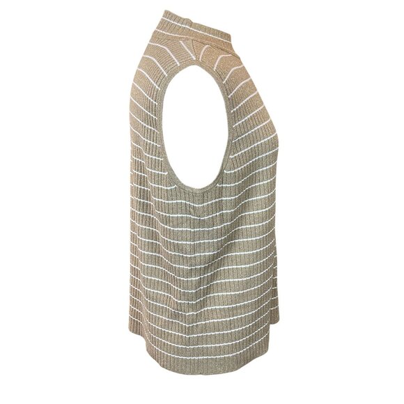 Talbots Sleeveless Ribbed Metallic Gold Stripe Sweater Button Accents XL - Picture 4 of 8